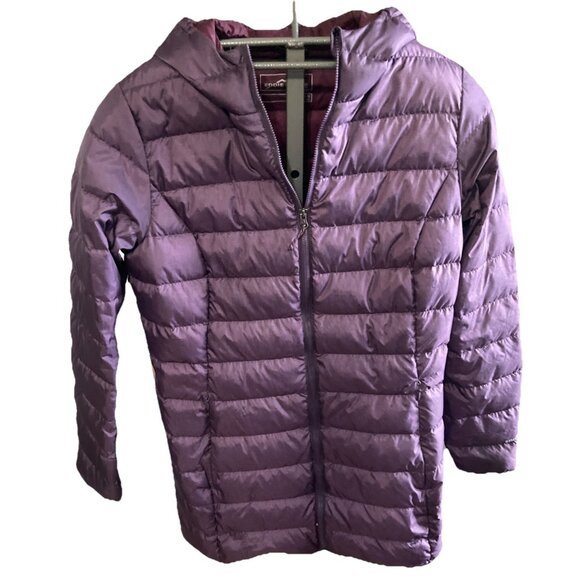 Womens Eddie Bauer Down Puffer Jacket Med Cirruslite Parka Hood Purple - Picture 1 of 13